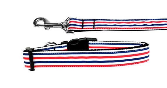 Pet Dog & Cat Nylon Collar or Leash, "Patriotic Stripes"-0